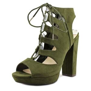 Bar III Women's Faux Suede Nelly Green Lace Up Platform Bootie Sandal Shoe 11M